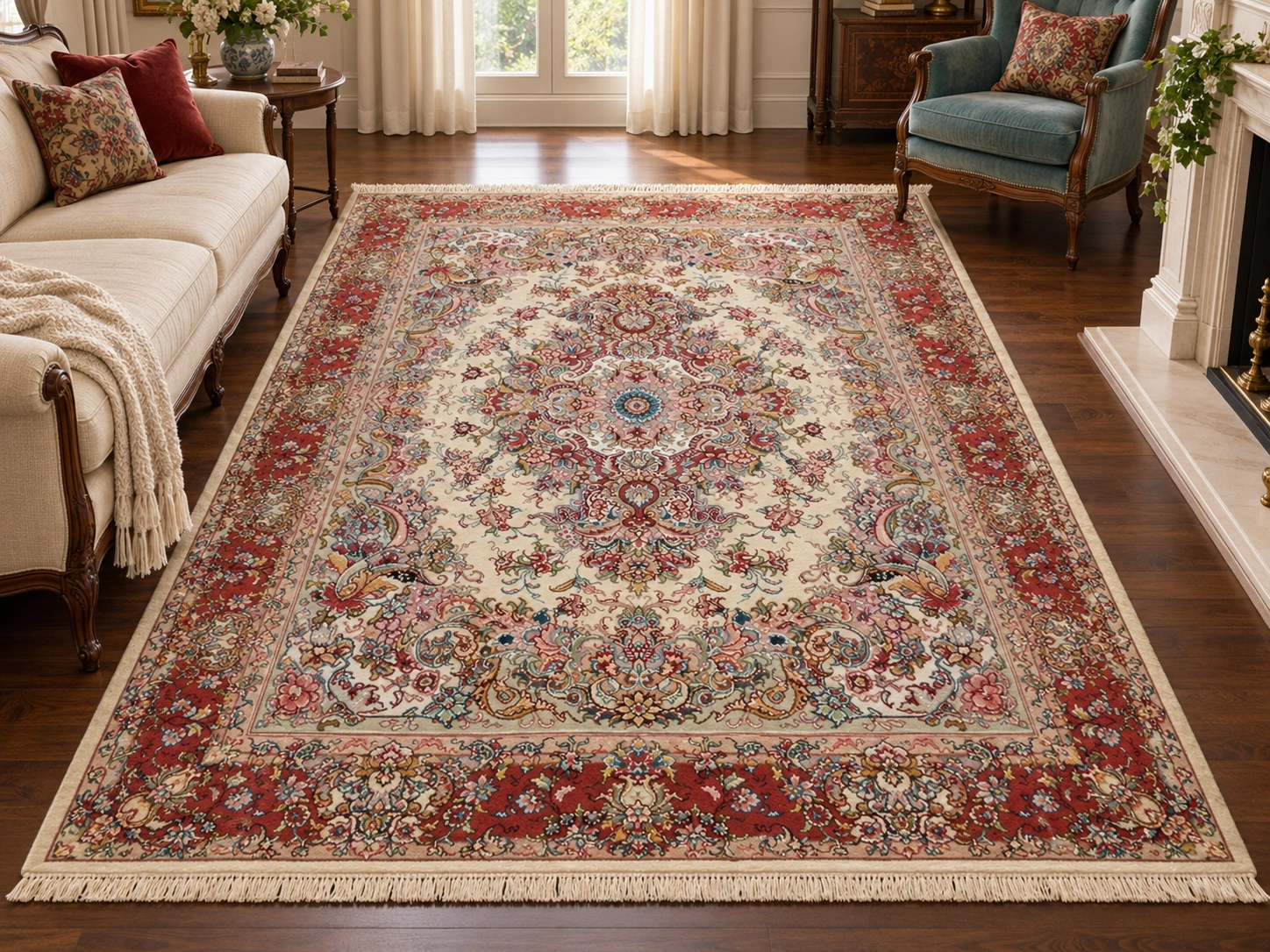 carpet-cream-red-P002 فرش دستباف 6 متری خطیبی 30 رج کد - 75919