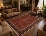 فرش پشم ماشینی گوشت‌دار ۷۰۰ شانه طرح افشان لاکی سایز دلخواه – کد 77029