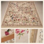 فرش ماشینی مرینوس اکریلیک طرح افشان گل و‌ مرغ کرم 6 متری کد 80090