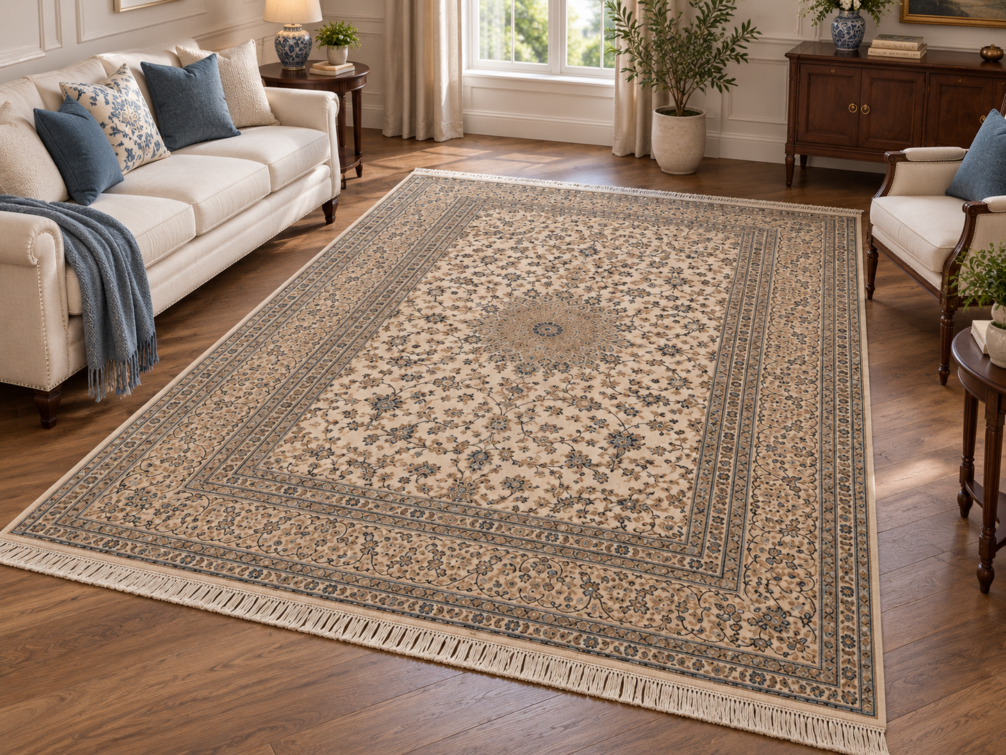 Kashan Rug in a Sunlit Living Room فرش دستبافت 9 متری 30 رج کاشان - کد 75644